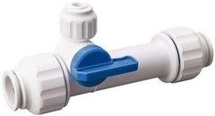 Value Collection - 1/2 x 1/4" Pipe, Full Port, Polysulfone Standard Ball Valve - Inline - Two Way Flow, Push Fit Ends, Lever Handle, 250 WOG, 200 WSP - Benchmark Tooling