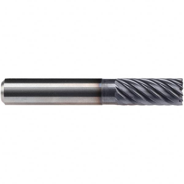 Emuge - 12mm Diam, 26mm LOC, 12 Flute Solid Carbide Roughing & Finishing End Mill - TiAlN Finish, 83mm OAL, 12mm Shank Diam, Cylindrical Shank, 40° Helix, Long Length - Benchmark Tooling