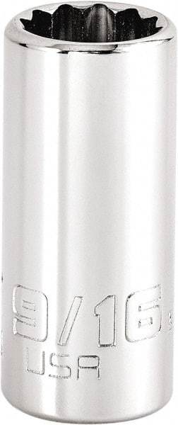 Proto - 9/16", 3/8" Drive, Intermediate Hand Socket - 12 Points, 1-47/64" OAL, Steel, Full Polish Finish - Benchmark Tooling