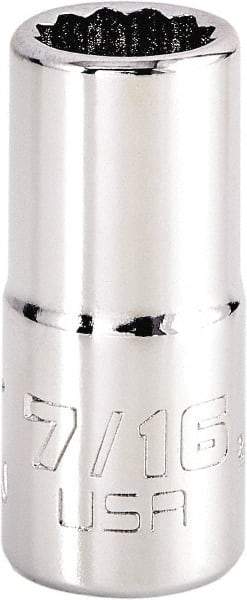 Proto - 7/16", 3/8" Drive, Intermediate Hand Socket - 12 Points, 1-25/32" OAL, Steel, Full Polish Finish - Benchmark Tooling