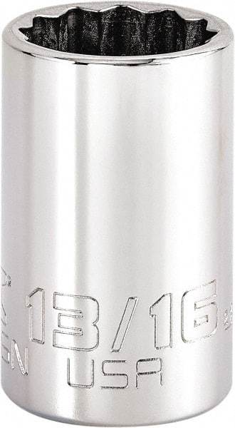 Proto - 13/16", 3/8" Drive, Intermediate Hand Socket - 12 Points, 1-47/64" OAL, Steel, Full Polish Finish - Benchmark Tooling