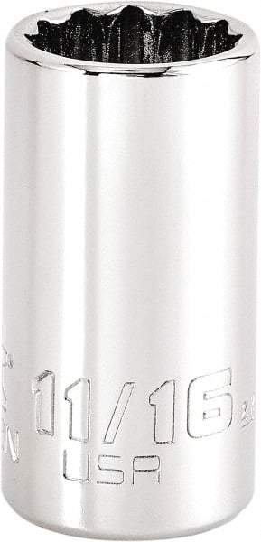 Proto - 11/16", 3/8" Drive, Intermediate Hand Socket - 12 Points, 1-47/64" OAL, Steel, Full Polish Finish - Benchmark Tooling