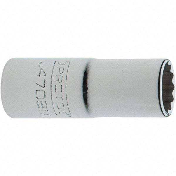 Proto - 1/4" Drive, Intermediate Hand Socket - 12 Points, 1-17/64" OAL, Steel, Full Polish Finish - Benchmark Tooling