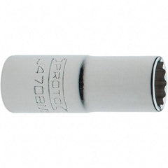 Proto - 1/4" Drive, Intermediate Hand Socket - 12 Points, 1-17/64" OAL, Steel, Full Polish Finish - Benchmark Tooling