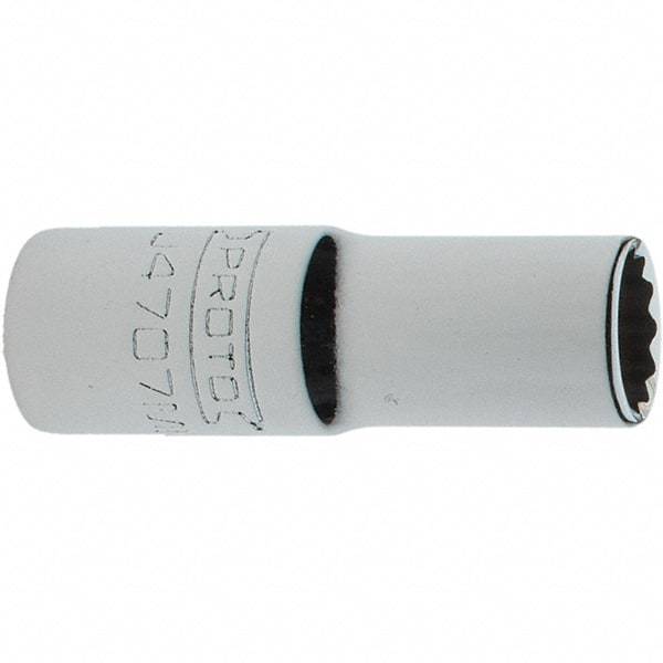 Proto - 1/4" Drive, Intermediate Hand Socket - 12 Points, 1-17/64" OAL, Steel, Full Polish Finish - Benchmark Tooling