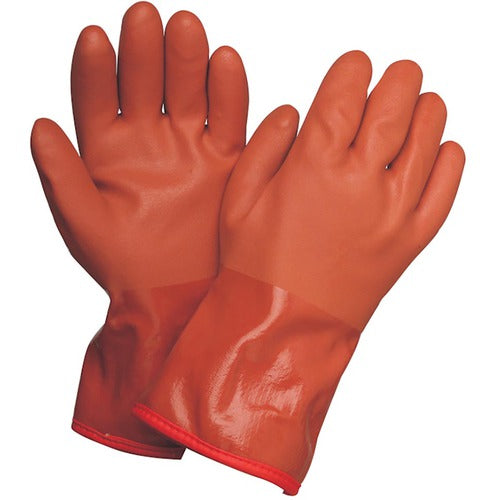 Medium Gloves-Powercoat 12″ Double Dipped PVC With Thermal Fleece Lining And Rough Grip Orange - Benchmark Tooling