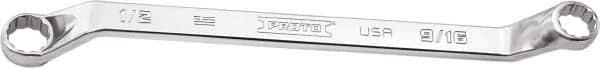 Proto - 1/2" x 9/16" 12 Point Box Wrench - Double End, 47/64" Head Diam x 13/16" Head Thickness, 8-51/64" OAL, Steel, Polished Finish, 15° Offset - Benchmark Tooling