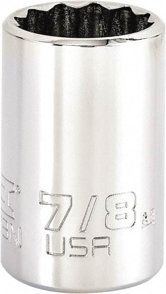 Proto - 7/8", 1/2" Drive, Standard Hand Socket - 12 Points, 1-13/16" OAL, Steel, Chrome Finish - Benchmark Tooling