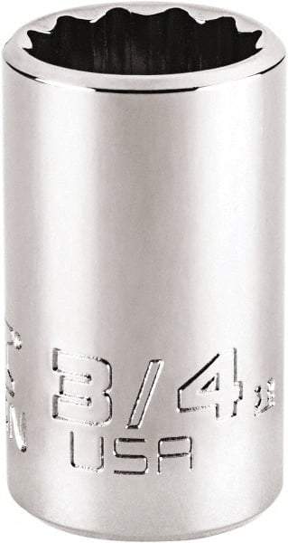 Proto - 3/4", 1/2" Drive, Standard Hand Socket - 12 Points, 1-3/4" OAL, Steel, Chrome Finish - Benchmark Tooling