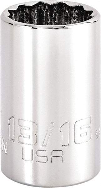 Proto - 13/16", 1/2" Drive, Standard Hand Socket - 12 Points, 1-3/4" OAL, Steel, Chrome Finish - Benchmark Tooling