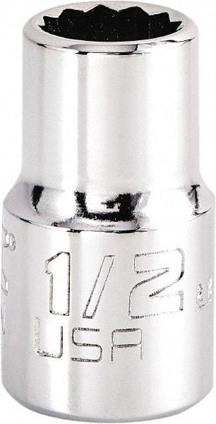 Proto - 1/2", 1/2" Drive, Standard Hand Socket - 12 Points, 1-17/32" OAL, Steel, Chrome Finish - Benchmark Tooling
