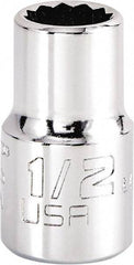 Proto - 1/2", 1/2" Drive, Standard Hand Socket - 12 Points, 1-17/32" OAL, Steel, Chrome Finish - Benchmark Tooling
