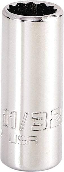 Proto - 11/32", 1/4" Drive, Standard Hand Socket - 12 Points, 1-15/64" OAL, Steel, Chrome Finish - Benchmark Tooling