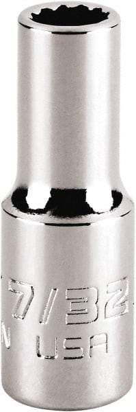 Proto - 7/32", 1/4" Drive, Standard Hand Socket - 12 Points, 1-15/64" OAL, Steel, Chrome Finish - Benchmark Tooling