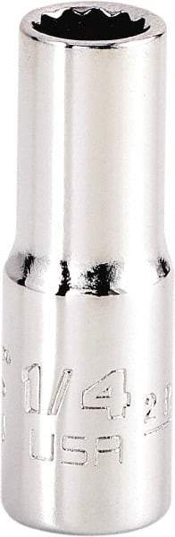Proto - 1/4", 1/4" Drive, Standard Hand Socket - 12 Points, 1-15/64" OAL, Steel, Chrome Finish - Benchmark Tooling