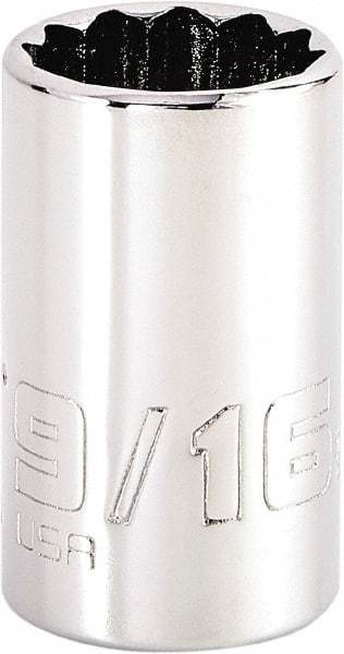 Proto - 9/16", 1/4" Drive, Standard Hand Socket - 12 Points, 1-15/64" OAL, Steel, Chrome Finish - Benchmark Tooling