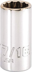 Proto - 7/16", 1/4" Drive, Standard Hand Socket - 12 Points, 1-15/64" OAL, Steel, Chrome Finish - Benchmark Tooling