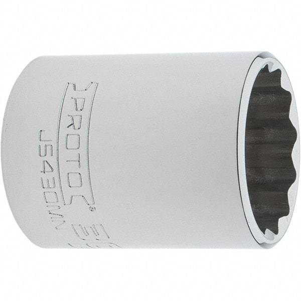 Proto - 1/2" Drive, Standard Hand Socket - 12 Points, 2" OAL, Steel, Chrome Finish - Benchmark Tooling