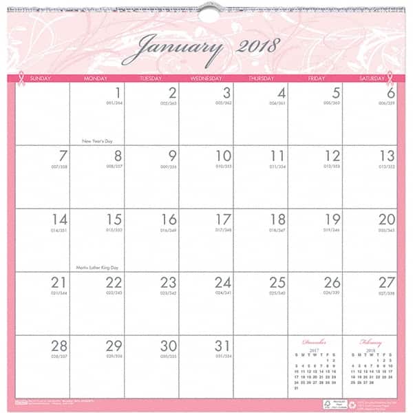 House of Doolittle - 12 Sheet, 12 x 12", Wall Calendar - Pink & Gray - Benchmark Tooling