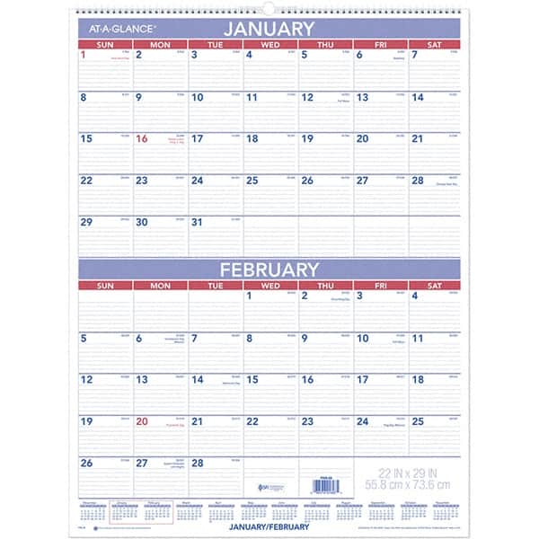 AT-A-GLANCE - 6 Sheet, 22 x 29", Wall Calendar - Blue & White - Benchmark Tooling