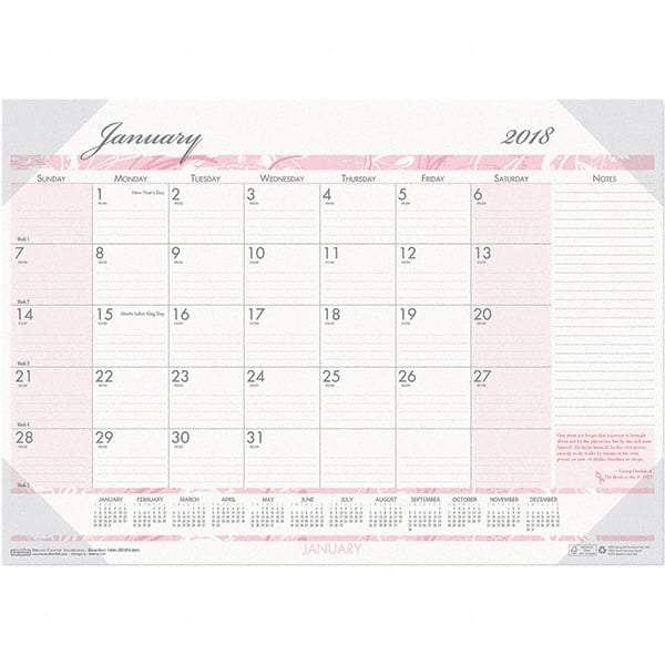 House of Doolittle - 12 Sheet, 22 x 17", Desk Pad Calendar - Pink & Gray - Benchmark Tooling