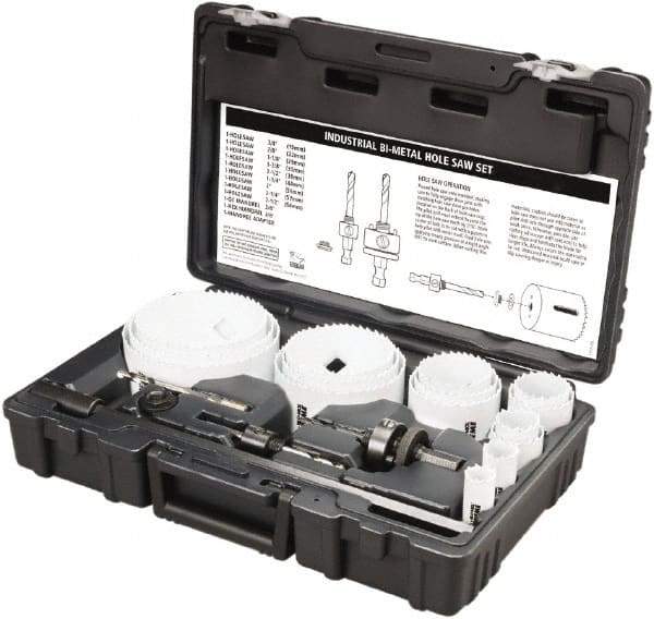 Disston - 20 Piece, 3/4" to 4-1/2" Saw Diam, Industrial Hole Saw Kit - Bi-Metal, Toothed Edge, Pilot Drill Model No. E0102457, Includes 15 Hole Saws - Benchmark Tooling