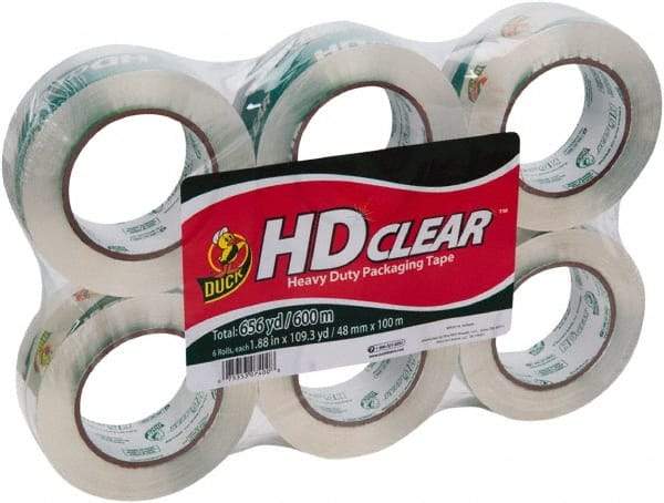 Duck - 1-7/8" x 110 Yd Clear Acrylic Adhesive Packaging Tape - Polypropylene Film Backing, 2.6 mil Thick, 31 Lb Tensile Strength, Series DUC - Benchmark Tooling