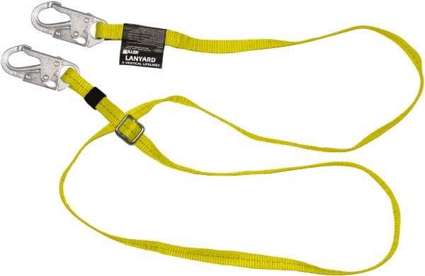 Miller - 6' Long, 310 Lb Capacity, 1 Leg Locking Snap Hook Harness Positioning/Restraint Lanyard - 1-1/2" Diam, Polyester Webbing, Locking Snap Hook Anchorage Connection - Benchmark Tooling