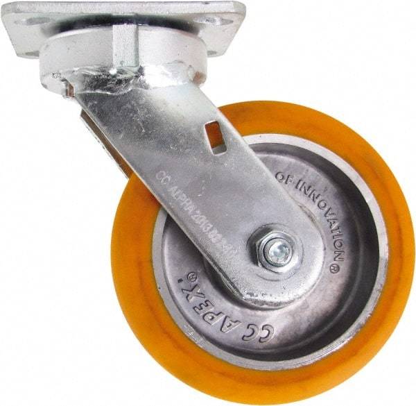 Caster Connection - 6" Diam x 2" Wide x 7-1/2" OAH Top Plate Mount Swivel Caster - Polyurethane on Aluminum, 1,000 Lb Capacity, Sealed Precision Ball Bearing, 4 x 4-1/2" Plate - Benchmark Tooling