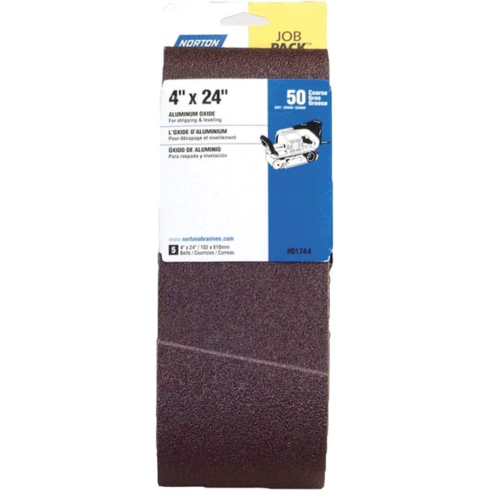 Norton - 4" Wide x 24" OAL, 50 Grit, Aluminum Oxide Abrasive Belt - Benchmark Tooling