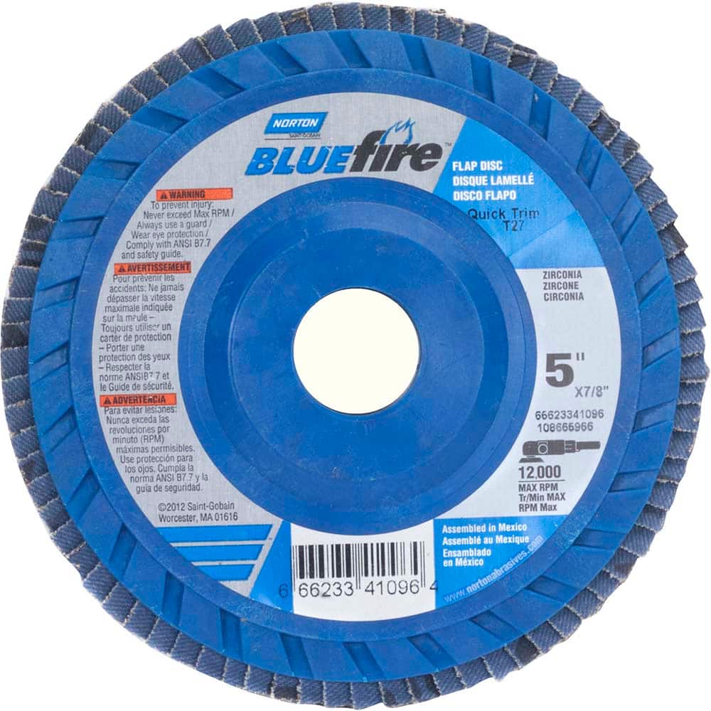 Norton - 5" 80 Grit 7/8" Center Hole Type 27 Zirconia Alumina Flap Disc - Benchmark Tooling