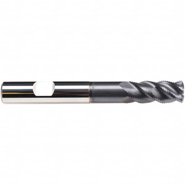 Emuge - 8mm Diam, 19mm LOC, 4 Flute Solid Carbide Roughing & Finishing End Mill - TiAlN Finish, 68mm OAL, 8mm Shank Diam, Weldon Shank, 45° Helix, Extra Long Length - Benchmark Tooling