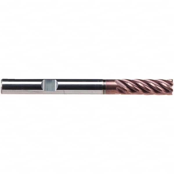 Emuge - 8mm Diam, 24mm LOC, 6 Flute Solid Carbide Roughing & Finishing End Mill - TiAlN Finish, 68mm OAL, 8mm Shank Diam, Weldon Shank, 38° Helix, Extra Long Length - Benchmark Tooling