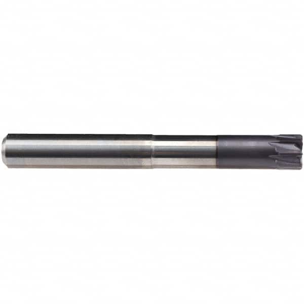 Emuge - 12mm Diam, 7mm LOC, 8 Flute Solid Carbide Roughing & Finishing End Mill - TiAlN Finish, 50mm OAL, 12mm Shank Diam, Cylindrical Shank, 0° Helix, Long Length - Benchmark Tooling