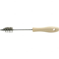 Brush Research Mfg. - 1" Diam Helical Stainless Steel Tube Brush - Single Spiral, 0.006" Filament Diam, 2-3/16" Brush Length, 10-1/2" OAL, 0.22" Diam Plastic Handle Shank - Benchmark Tooling