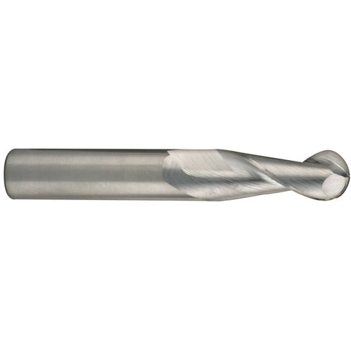16 mm Dia. × 16 mm Shank × 32 mm DOC × 92 mm OAL, Carbide Uncoated, Spiral , 2 Flute, 35° Helix, Ballnose End Mill - Exact Industrial Supply