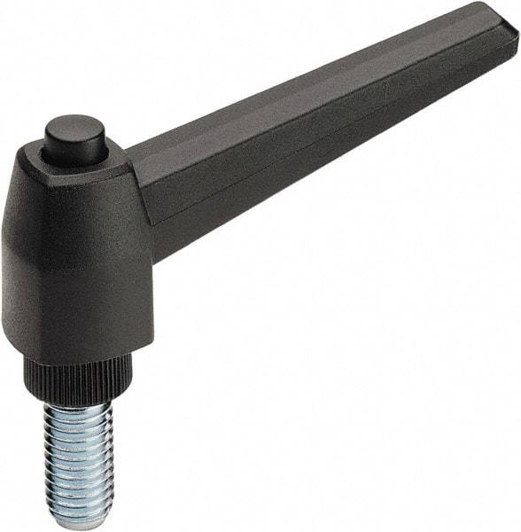 Elesa - 1/2-13, Glass Fiber Reinforced Technopolymer Adjustable Clamping Handle - 1-1/2" Stud Length, 4.49" OAL, 2.56" High - Benchmark Tooling
