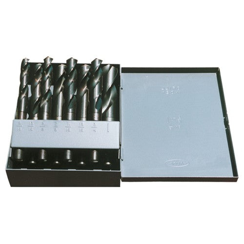 9/16-1 RHS / RHC HSS 118 Degree Radial Point Silver & Deming Reduced Shank Drill Set - Steam Oxide - Exact Industrial Supply