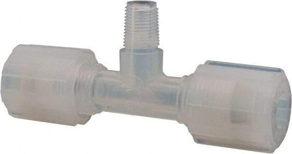 NewAge Industries - 1/4" Tube OD, PFA PTFE Plastic Compression Tube Male Branch Tee - 3/8 NPT Pipe, 500°F Max, 3/8 Thread - Benchmark Tooling