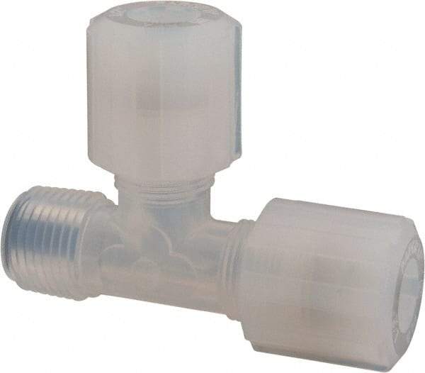 NewAge Industries - 1/2" Tube OD, PFA PTFE Plastic Compression Tube Male Run Tee - 1/2 NPT Pipe, 500°F Max, 1/2 Thread - Benchmark Tooling
