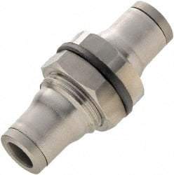 Legris - 1/2" Outside Diam, Stainless Steel Push-to-Connect Bulkhead Union - 435 Max psi, Tube to Tube Connection, FKM O-Ring - Benchmark Tooling