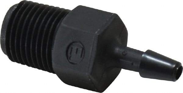 Made in USA - 1/8" Barb, 1/8, Nylon Single Barbed Tube Adapter - Black, Male - Benchmark Tooling