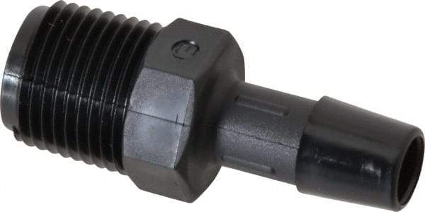 Made in USA - 3/8" Barb, 3/8, Nylon Single Barbed Tube Adapter - Black, Male - Benchmark Tooling
