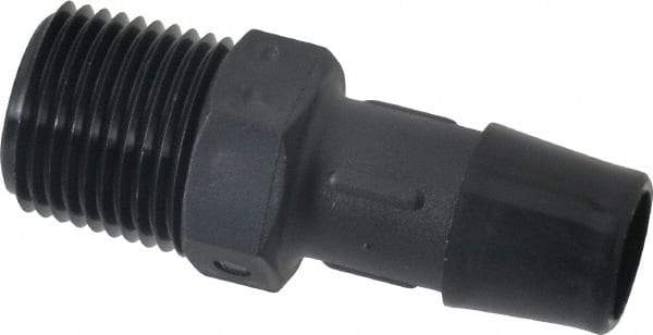 Made in USA - 1/2" Barb, 1/2, Nylon Single Barbed Tube Adapter - Black, Male - Benchmark Tooling