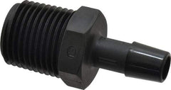 Made in USA - 3/8" Barb, 3/8, Nylon Single Barbed Tube Adapter - Black, Male - Benchmark Tooling