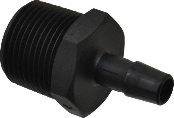 Made in USA - 3/8" Barb, 3/8, Nylon Single Barbed Tube Adapter - Black, Male - Benchmark Tooling