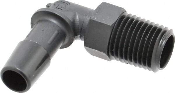 Made in USA - 3/8" Barb, 3/8, Nylon Single Barbed Tube Elbow - Black, Male - Benchmark Tooling