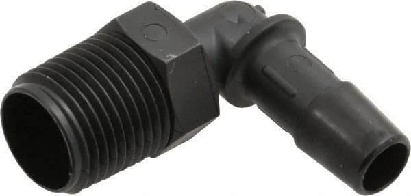 Made in USA - 3/8" Barb, 3/8, Nylon Single Barbed Tube Elbow - Black, Male - Benchmark Tooling