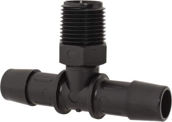 Made in USA - 1/2" Barb, 1/2, Nylon Single Barbed Tube Branch Tee - Black, Male - Benchmark Tooling