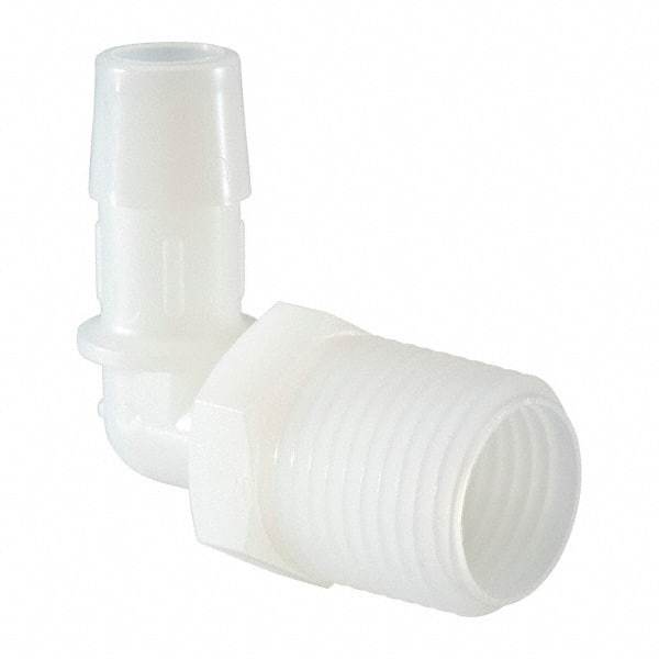 Made in USA - 1/2" Barb, 1/2, Nylon Single Barbed Tube Elbow - Natural, Male - Benchmark Tooling